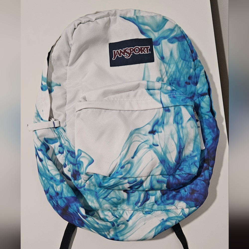 Jansport White and Blue Artistic Backpack